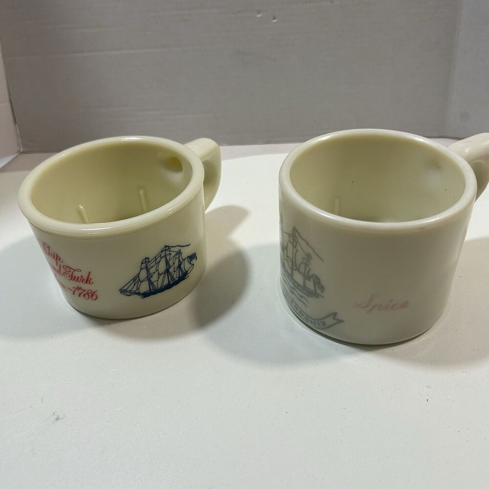 Vtg Old Spice Shulton Milk Glass Shaving Mug Lot of 2 - Grand Turk & Friendship
